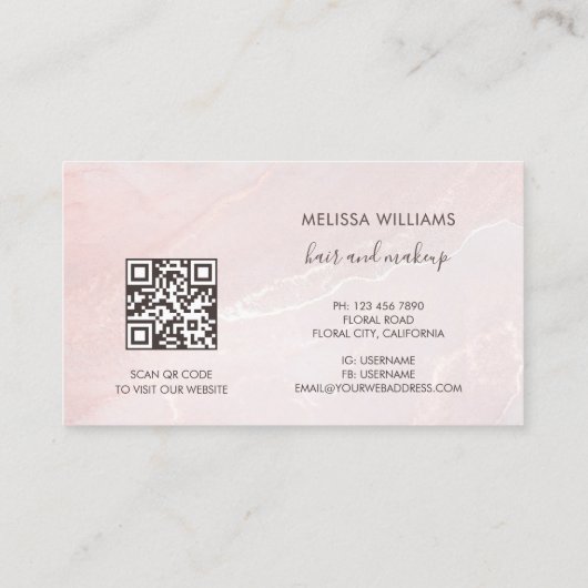 Carte De Visite Rose Gold  Ink Marble | QR Code (Dos)