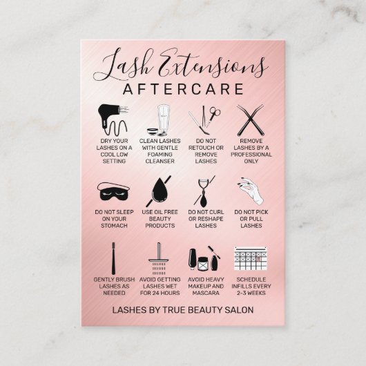 Carte De Visite Rose Gold Lash Extensions métalliques Aftercare Ic (Devant)