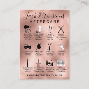 Carte De Visite Rose Gold Lash Extensions métalliques Aftercare Ic