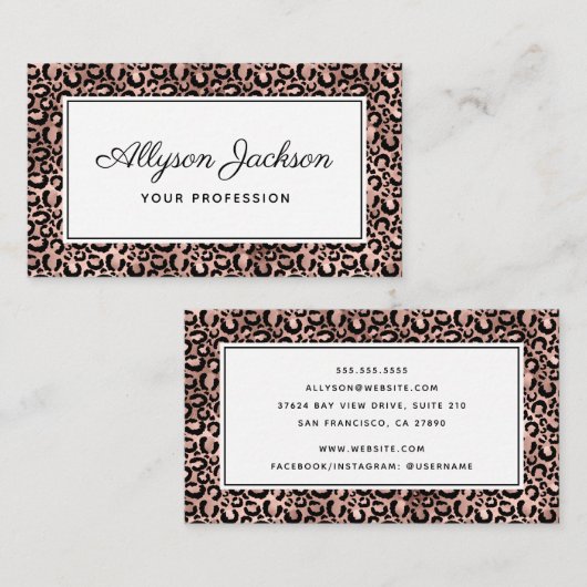 Carte de visite rose Gold Leopard (Devant / Derrière)