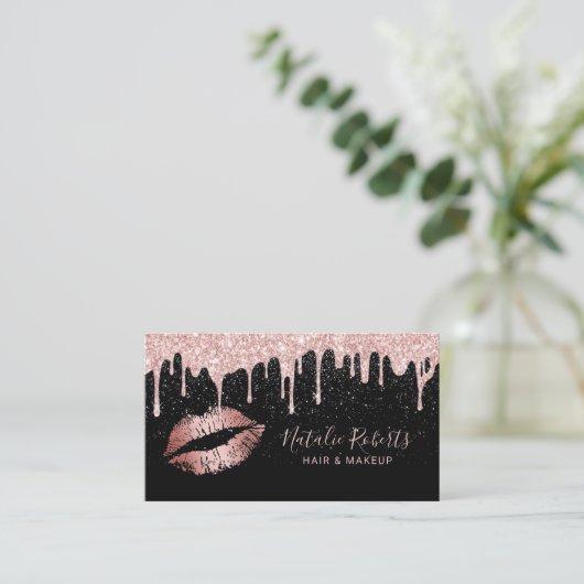 Carte De Visite Rose Gold Lips Glam Parties scintillant Drives Bea (Debout devant)