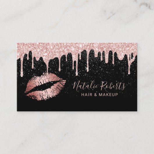 Carte De Visite Rose Gold Lips Glam Parties scintillant Drives Bea (Devant)