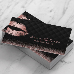 Carte De Visite Rose Gold Lips Kiss Luxury Black Beauty Salon
