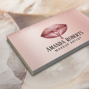 Carte De Visite Rose Gold Lips Maquillage Artiste de beauté modern