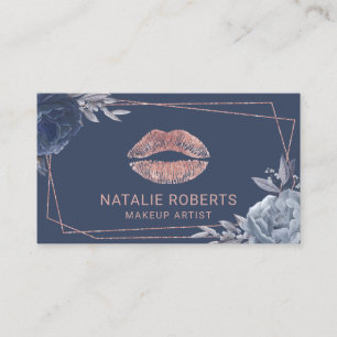 Carte De Visite Rose Gold Lips Marine Floral Artiste de maquillage