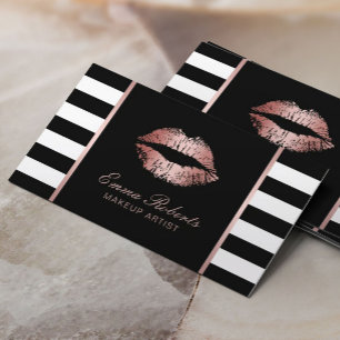 Carte De Visite Rose Gold Lips Moderne Stripes Maquillage Artiste