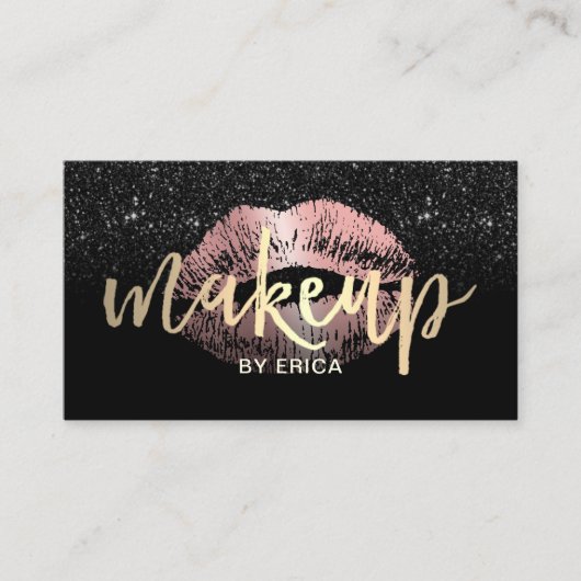 Carte De Visite Rose Gold Lips Parties scintillant de script Gold (Devant)
