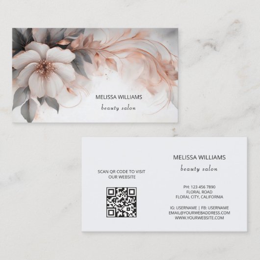 Carte De Visite Rose Gold Luxe Fleur 3D (Devant / Derrière)