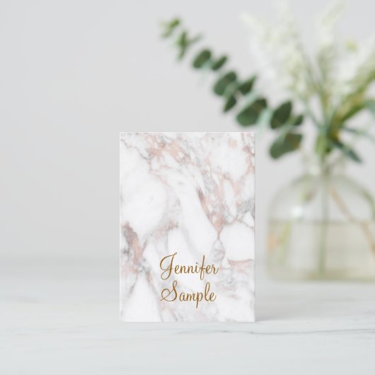 Carte De Visite Rose Gold Marble Calligraphy Script Modèle (Debout devant)