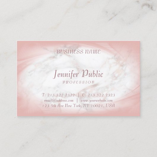 Carte De Visite Rose Gold Marble Élégant Script manuscrit Moderne (Dos)