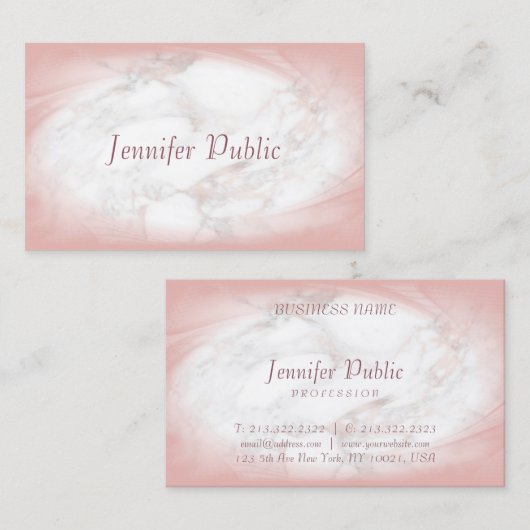 Carte De Visite Rose Gold Marble Élégant Script manuscrit Moderne (Devant / Derrière)