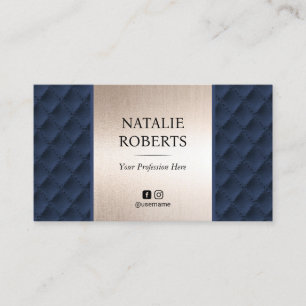 Carte De Visite Rose Gold & Marine Cuir Moderne Beauté Salon & SPA
