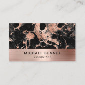 Carte De Visite Rose Gold Metallic Black Marble Consultant (Devant)