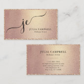 Carte De Visite Rose Gold Moderne Script Monogram Chic (Devant / Derrière)