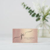 Carte De Visite Rose Gold Moderne Script Monogram Chic (Debout devant)