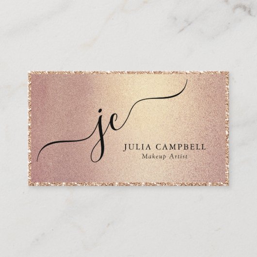 Carte De Visite Rose Gold Moderne Script Monogram Chic (Devant)