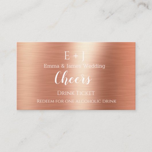 Carte De Visite Rose Gold Monogramme Mariage Réception Boisson Bil (Devant)