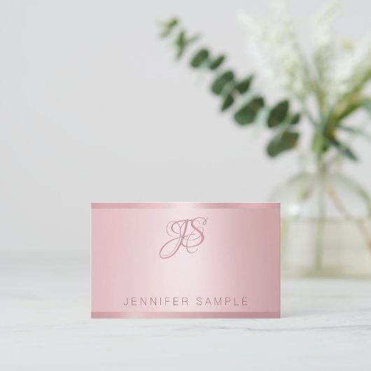 Carte De Visite Rose Gold Monogramme Modern Simple Modèle (Debout devant)