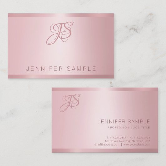Carte De Visite Rose Gold Monogramme Modern Simple Modèle (Devant / Derrière)