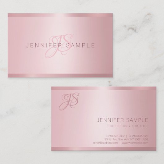 Carte De Visite Rose Gold Monogramme Moderne Simple Modèle (Devant / Derrière)