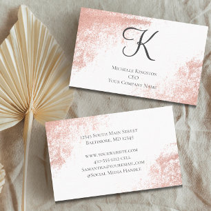 Carte De Visite Rose Gold Monogramme Paillettes Femme Tendance