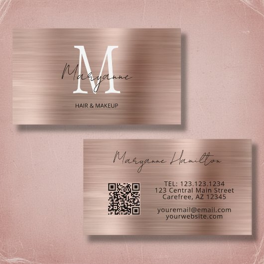 Carte De Visite Rose Gold Monogramme QR