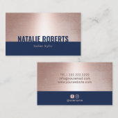 Carte De Visite Rose Gold Navy Blue (Devant / Derrière)
