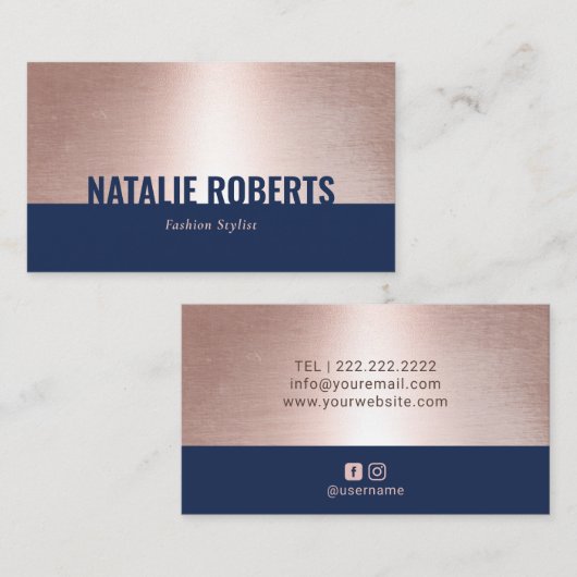Carte De Visite Rose Gold Navy Blue (Devant / Derrière)