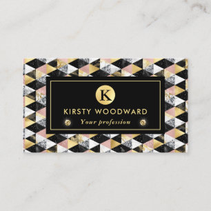 Carte De Visite Rose Gold, Noir et Marbre Blanc Texture Géométriqu