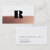 Carte De Visite Rose Gold Noir Monogramme Minimal (Devant / Derrière)