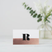 Carte De Visite Rose Gold Noir Monogramme Minimal (Debout devant)