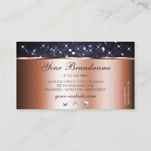 Carte De Visite Rose Gold Ocean Blue Parties scintillant et diaman (Dos)