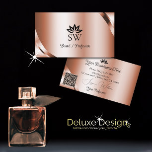 Carte De Visite Rose Gold Pailleté Glamour avec Code QR Monogramme