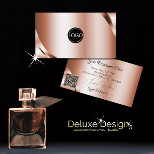 Carte De Visite Rose Gold Pailleté Glamour avec Logo et Code QR