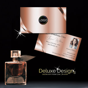Carte De Visite Rose Gold Pailleté Glamour avec Logo et Photo