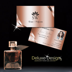 Carte De Visite Rose Gold Pailleté Glamour avec Photo de Monogramm