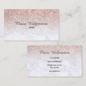 Carte De Visite Rose Gold Pailleté Marbre Script (Devant / Derrière)