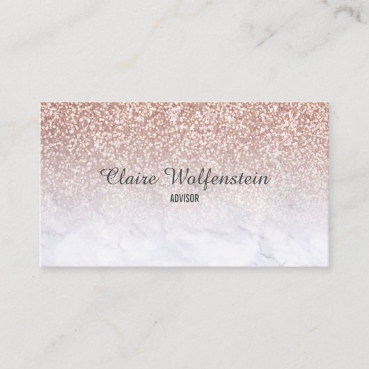 Carte De Visite Rose Gold Pailleté Marbre Script (Devant)