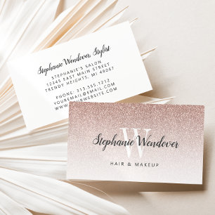 Carte De Visite Rose Gold Pailleté Ombré Chic Monogramme