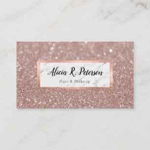 Carte De Visite Rose Gold Paillettes Marbre Maquilleuse Cheveux