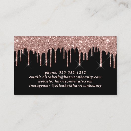 Carte De Visite Rose Gold Parties scintillant Beauté Noir (Dos)