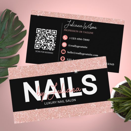 Carte De Visite Rose Gold Parties scintillant Beauté Salon QR Code