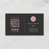 Carte De Visite Rose Gold Parties scintillant Brosse QR Code & Log (Dos)
