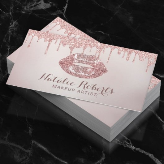 Carte De Visite Rose Gold Parties scintillant Drives Chic Lips maq