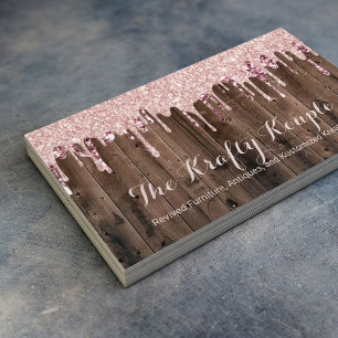 Carte De Visite Rose Gold Parties scintillant Drives Rustic Wood A