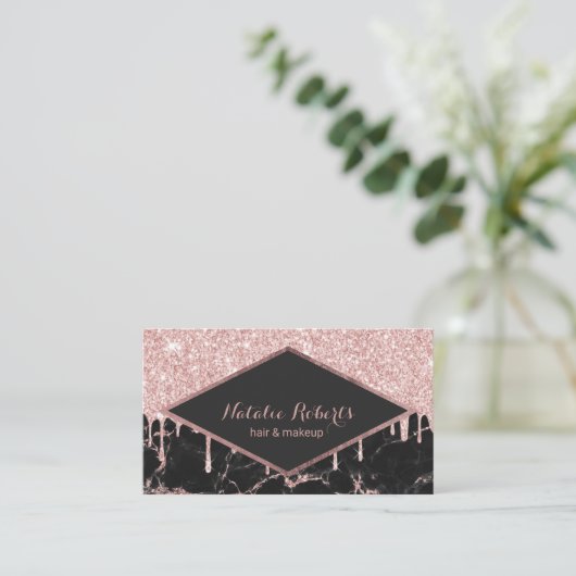 Carte De Visite Rose Gold Parties scintillant Drives tendance Marb (Debout devant)