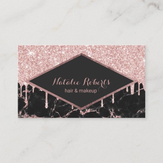 Carte De Visite Rose Gold Parties scintillant Drives tendance Marb (Devant)