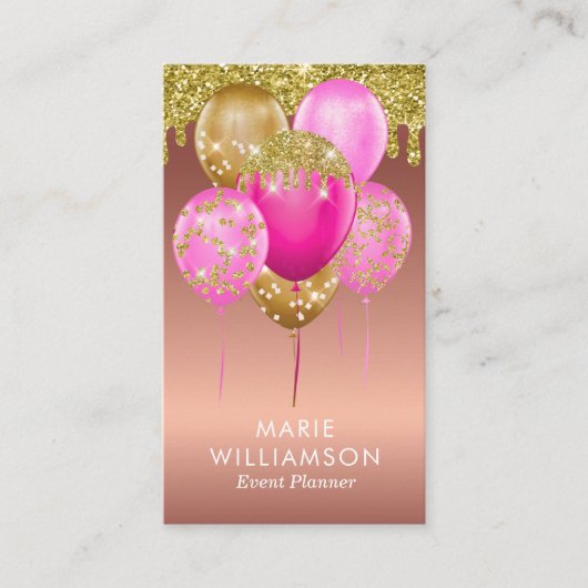 Carte De Visite Rose Gold Parties scintillant Événement Planificat (Devant)