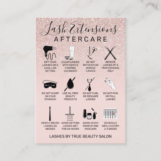 Carte De Visite Rose Gold Parties scintillant Lash extensions Afte (Devant)