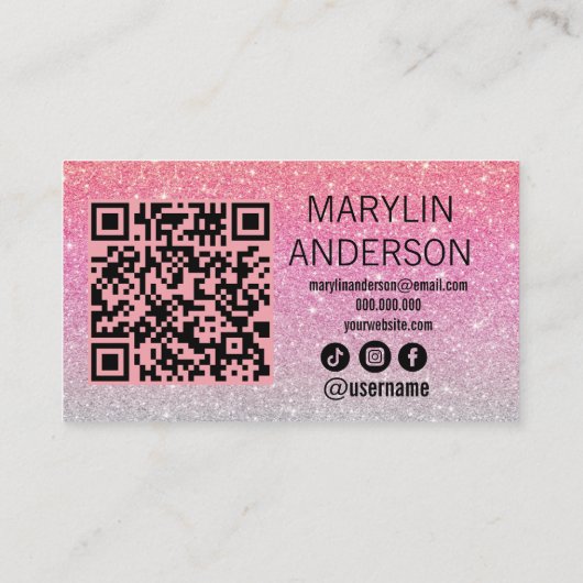 Carte De Visite Rose Gold Parties scintillant Lash Tech QR Code sc (Dos)